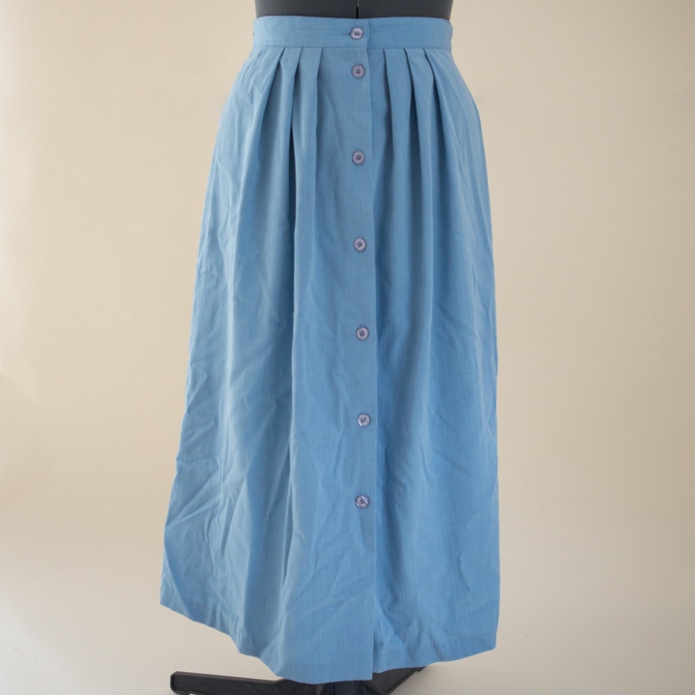 VINTAGE Button Down Denim / Chambray Maxi Skirt